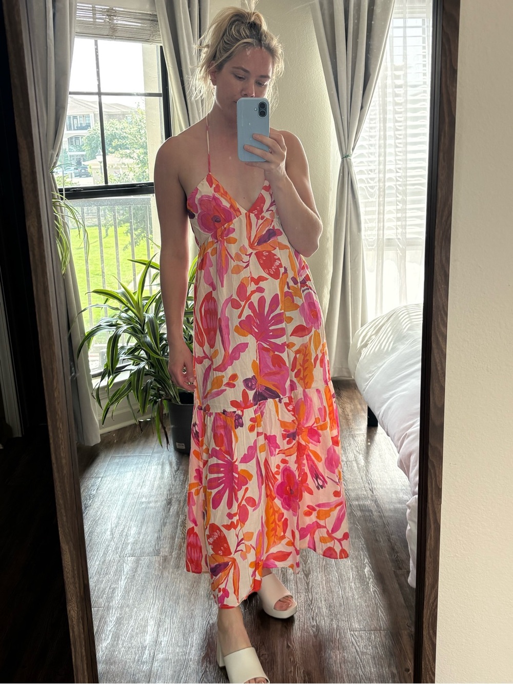 Vibrant Flower Zara Pink, Orange & Fuchsia Floral Maxi Dress with Tassel Straps - Picture 3 of 7